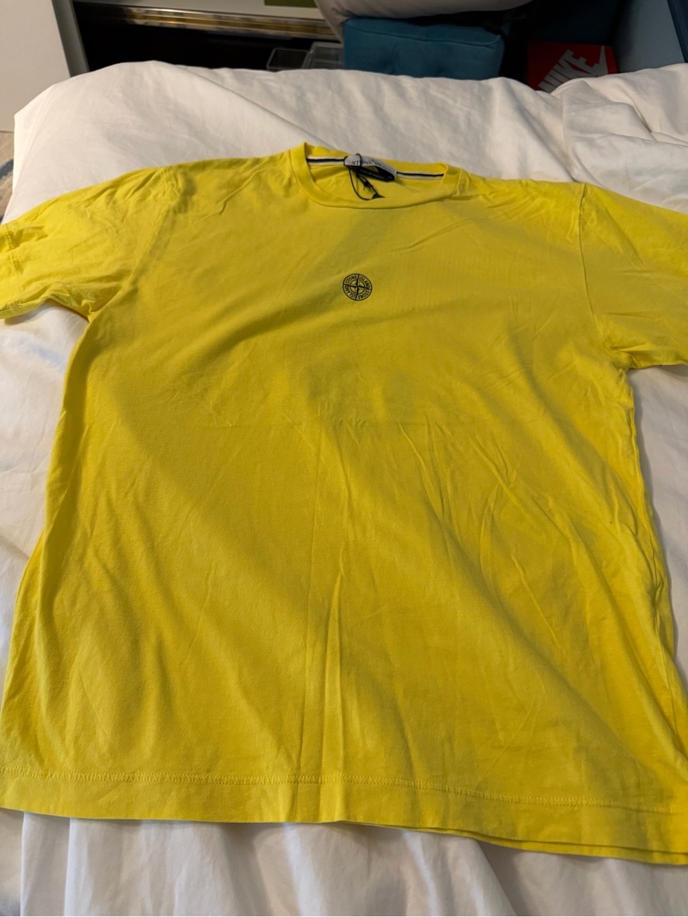Stone Island Yellow Short Sleeve Crewneck Tee with Chest Compass Logo